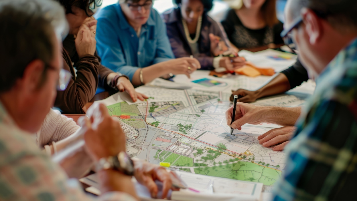 Stock image of people planning a project in a team